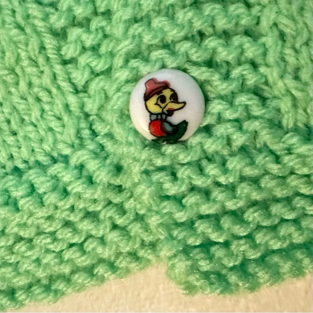 Vintage Handmade Green Cardigan Sweater Duck Buttons Crochet Knit NB Baby Boy